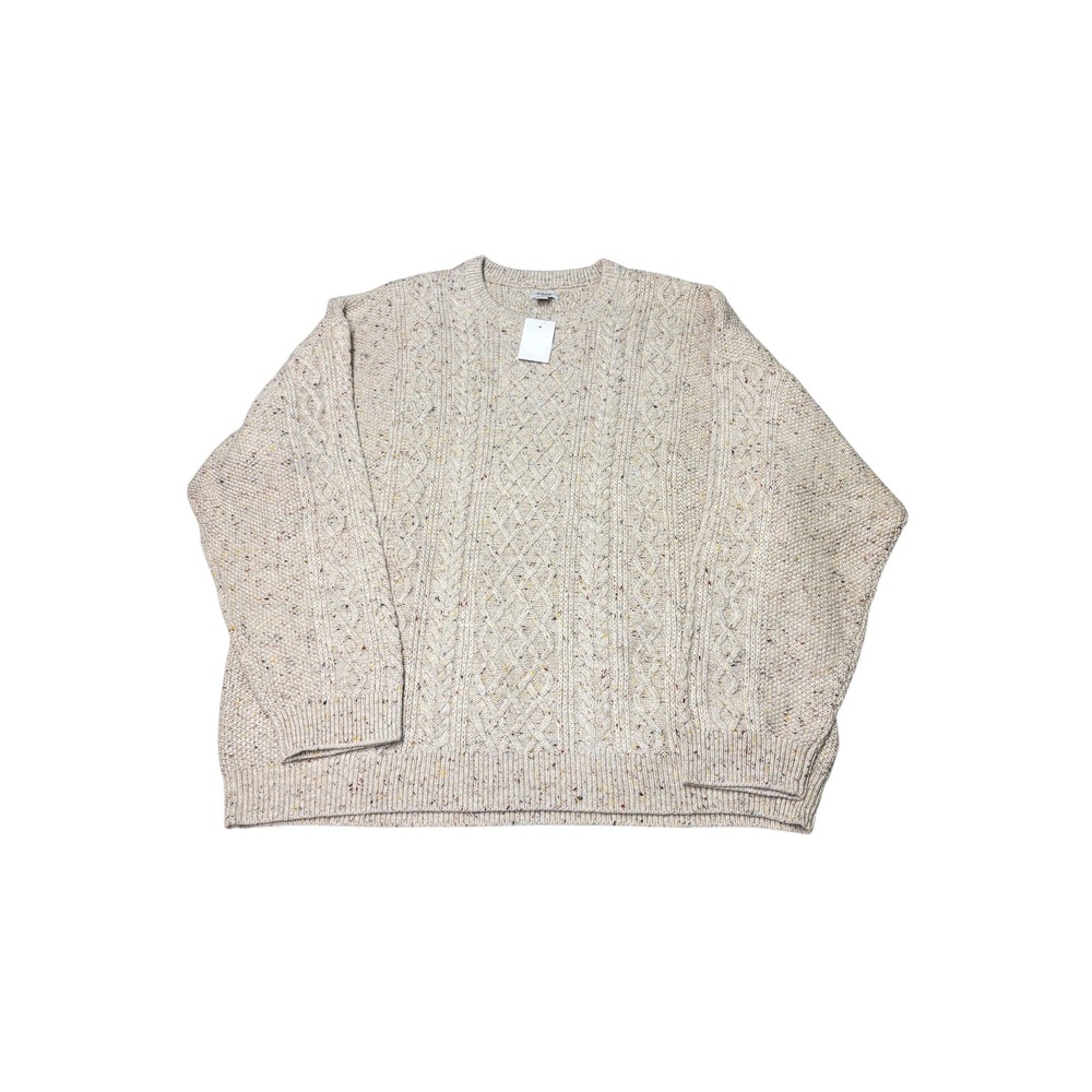 NWT J.Crew Womens 2X Donegal Cable Crewneck Sweater Oatmeal Fleck Cotton